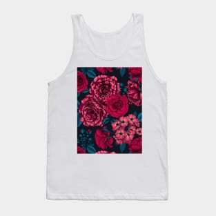 Pink, red and bi-color roses with blue leaves on black Tank Top